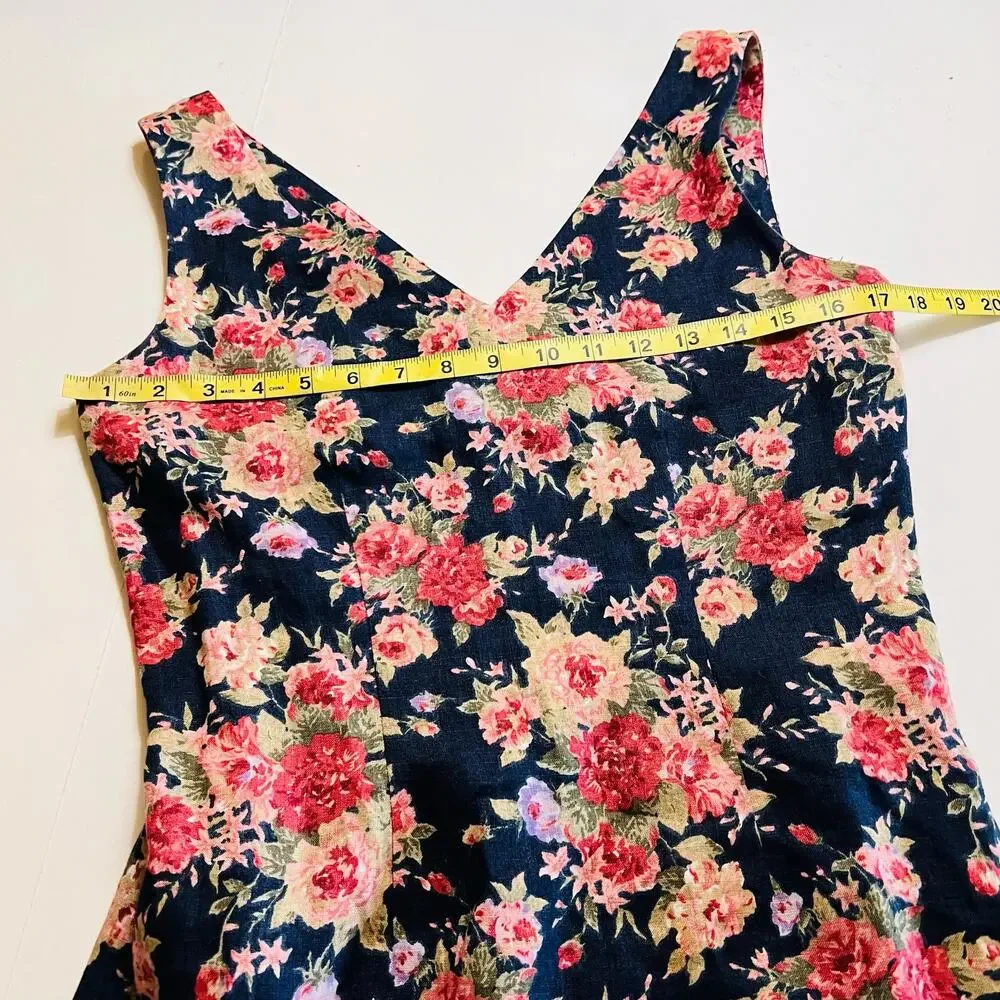 Boston Proper Linen Floral V Neck Dress Size 4 - Picture 4 of 7